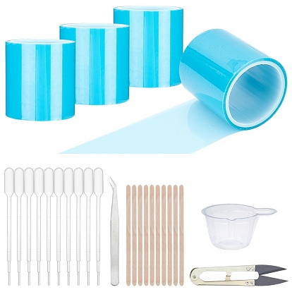 Epoxy Resin Craft Making Tool Kits, includ Seamless Paper Tape, Sharp Steel Scissors, 304 Stainless Steel Beading Tweezers, Plastic Dropper & Mixing Dish