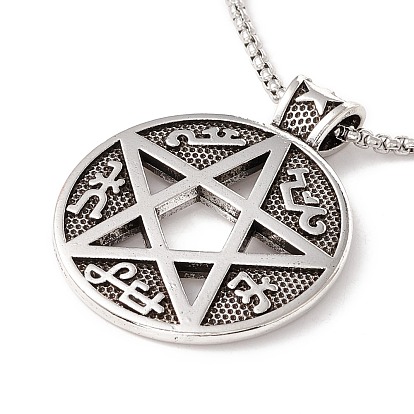 Alloy David Star Pendant Necklace with 201 Stainless Steel Box Chains, Gothic Jewelry for Men Women