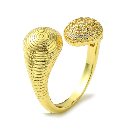 Brass Micro Pave Cubic Zirconia Open Cuff Rings, Cadmium Free & Lead Free, Teardrop