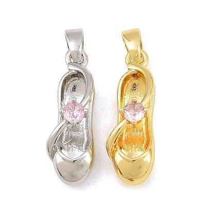 Pendentifs en laiton micro pavé de zircons cubiques roses, charmes de chaussures de ballet