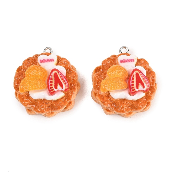 Кулон с имитацией еды из смолы, клубнично-апельсиновый торт-шарм, с железной платиной петлей