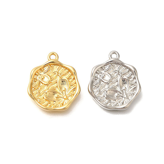 Латунные подвески, плоский круглый с цветными чарами