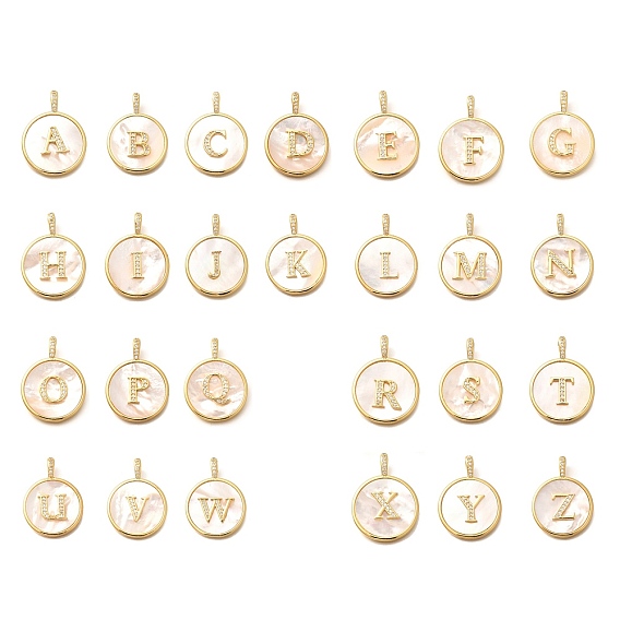 Подвески из латуни с микропаве, прозрачные кубические цирконии с ракушкой, подвески с буквой az~z, долговечный, без свинца и без кадмия