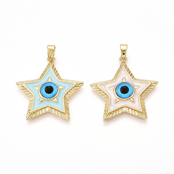 Латунь эмаль подвески, без кадмия и без свинца, звезда с чарами от сглаза, со стеклом, реальный 18 k позолоченный