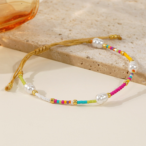 Bracelets en perles de verre et perles tressées d'imitation, Bracelets ajustables en fil de nylon tressé pour femmes