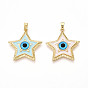 Латунь эмаль подвески, без кадмия и без свинца, звезда с чарами от сглаза, со стеклом, реальный 18 k позолоченный