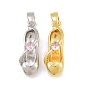 Brass Micro Pave Pink Cubic Zirconia Pendants, Ballet Shoes Charms