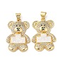 Brass Micro Pave Cubic Zirconia Pendants, Cadmium Free & Lead Free, with Shell, Bear