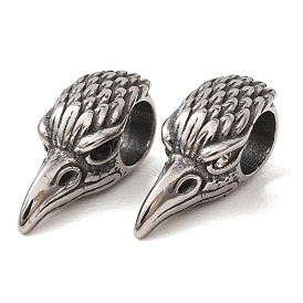 316 perles européennes chirurgicales en acier inoxydable, avec strass, Perles avec un grand trou   , tête d'aigle, argent antique