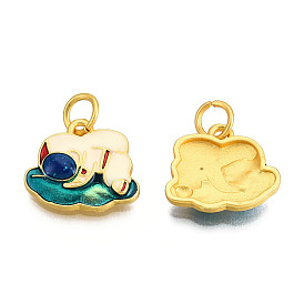 Alloy Enamel Charms, Cadmium Free & Lead Free, with Glitter Powder and Jump Rings, Matte Gold Color, Spaceman with Cloud