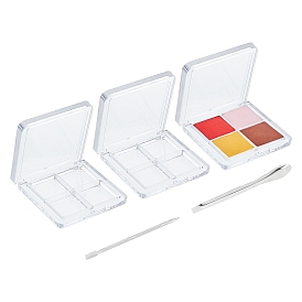 Olycraft Plastic 4 Compartments Eyeshadow Box, with Stainless Steel Double Sided Finger Dead Skin Push, Stainless Steel Lab Spatula Micro Scoop