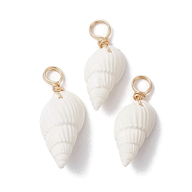 Natural Trumpet Shell Pendants, Shell Shape Charms with Copper Wire Loops