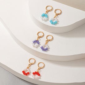 Colorful Beaded Geometric Pearl Inlaid Earrings Set (3 Pairs)