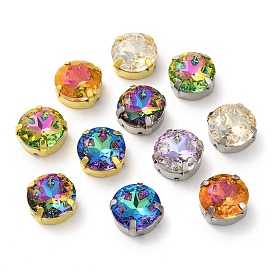 Шить на горный хрусталь, многожильные звенья из стекла, хрусталя и стразов, с настройками латуни, аксессуары для одежды, граненые, плоско-круглые