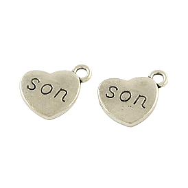 Mother's Day Theme, Tibetan Style Heart Alloy Pendants, with Word Son, Cadmium Free & Lead Free, 18x15x3mm, Hole: 3mm, about 208pcs/500g