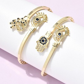 Браслеты-манжеты из латуни с микропаве из кубического циркония в форме глаза для женщин, золотые
