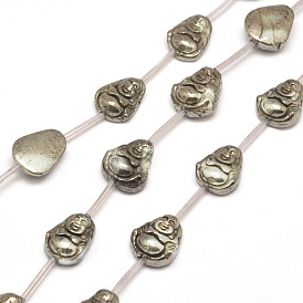Bouddha perles de pyrite naturelle brins, 18x13x8mm, Trou: 1mm, Environ 13 pcs/chapelet, 15.7 pouce