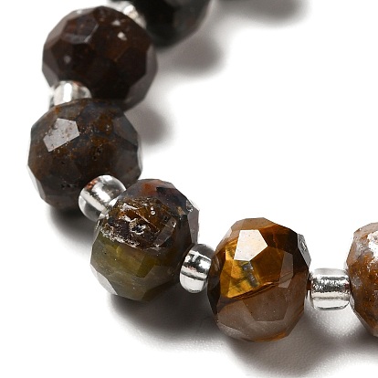 Natural Pietersite Beads Strands, with Seed Beads, Faceted, Rondelle