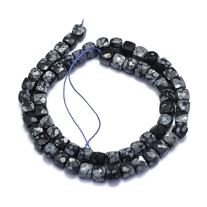 Natural Snowflake Obsidian Beads Strands, Cube, Faceted