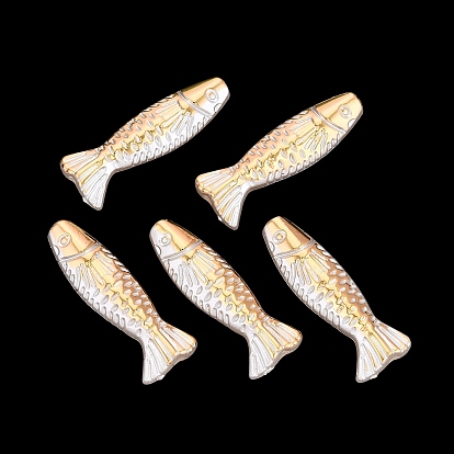 ABS Plastic Imitation Pearl Beads, Golden Metal Enlaced, Fish