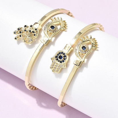 Браслеты-манжеты из латуни с микропаве из кубического циркония в форме глаза для женщин, золотые