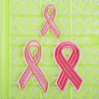 Computerized Embroidery Cloth Self Adhesive Patches, Stick on Patch, Costume Accessories, Breast Pink Awareness Ribbon