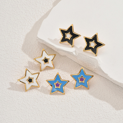 Стильные 201 серьги-гвоздики в форме звезд из нержавеющей стали с эмалью, золотые