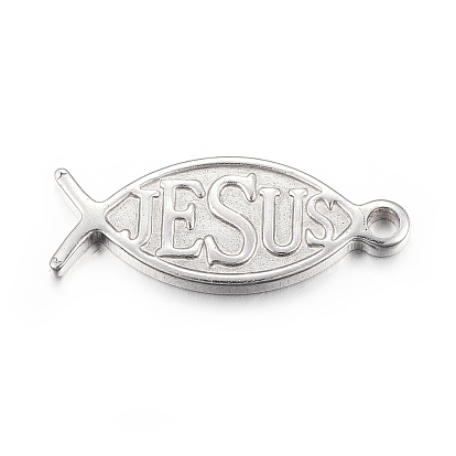 Pendentifs en acier inoxydable, pour Pâques, ichthys avec le mot jésus