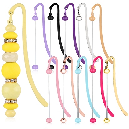 11Pcs 11 Colors Alloy Bookmarks, Beadable Bar Hook Bookmark