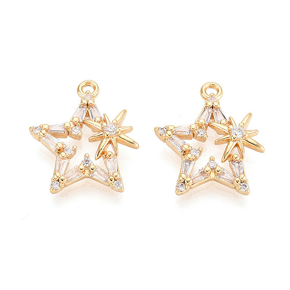 Подвески из латуни с прозрачным фианитом, звезда, без никеля 