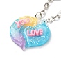 2Pcs Valentine's Day Couple Heart Charm Keychain, Word LOVE YOU Resin Pendants Keychain, with Iron Findings