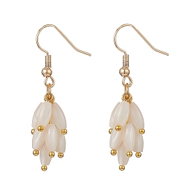 Natural Shell Beads Cluster Dangle Earrings, Golden Brass Jewelry for Women