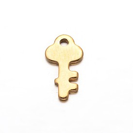Key 304 Stainless Steel Charms, 13x6.5x1mm, Hole: 1.5mm
