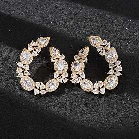 Женские серьги-гвоздики из латуни с фианитами, слеза