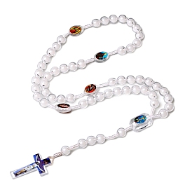 Acrylic Corss with Jesus Pendant Necklaces, Rosary Bead Necklaces for Women