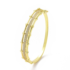 Clear Cubic Zirconia Bamboo Hinged Bangle, Brass Jewelry for Women