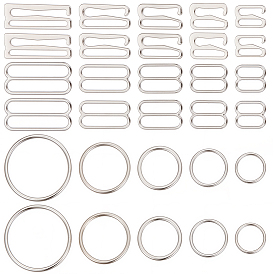 120Pcs 15 Styles Alloy Underwear Strap Adjustment Buckles, Bra Slider Hoop