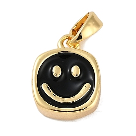 Brass Enamel Charms, Real 18K Gold Plated, Flat Round with Smile Face Charm