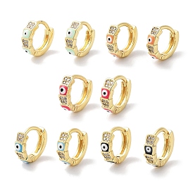 Латунные серьги-кольца из прозрачного кубического циркония, женские серьги с эмалью от сглаза, реальный 18 k позолоченный
