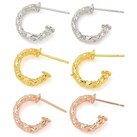 Rack Plating Brass C-Shaped Stud Earrings, Cadmium Free & Lead Freer