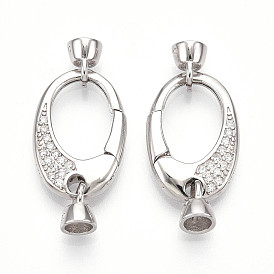 925 застежки-пружинки из стерлингового серебра с микропаве из прозрачных кубических цирконий, овал с печатью s925