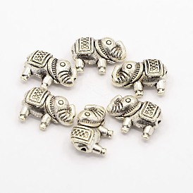 Perles alliage d'éléphants de style tibétain, 8.5x12x4mm, Trou: 0.8mm