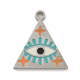 316 Surgical Stainless Steel Enamel Pendants, Triangle with Eye Charm