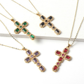 18K Gold Plated Cross Pendant Necklace with Micro Inlaid Zirconia - Unique Religious Design