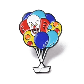 Balloon and Clown Enamel Pin, Cartoon Alloy Badge for Backpack Clothes, Electrophoresis Black
