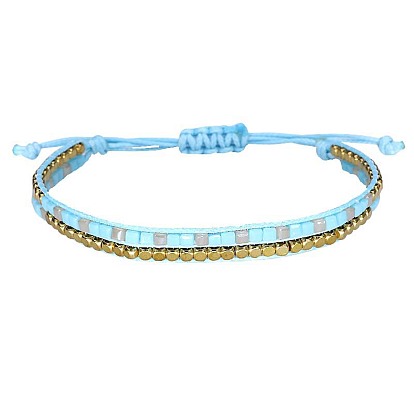 Bohemian Style Handmade Crystal Beaded Bracelet - Copper Beads, Woven, Wax Thread.