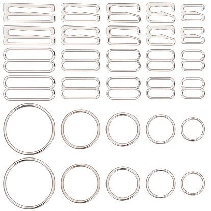 120Pcs 15 Styles Alloy Underwear Strap Adjustment Buckles, Bra Slider Hoop