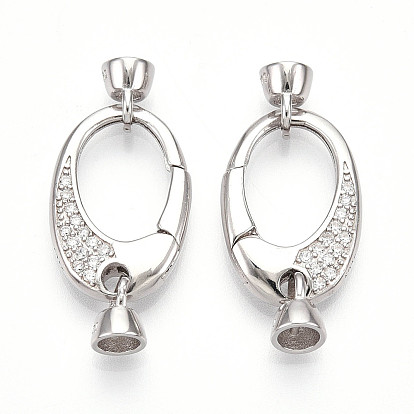 925 застежки-пружинки из стерлингового серебра с микропаве из прозрачных кубических цирконий, овал с печатью s925