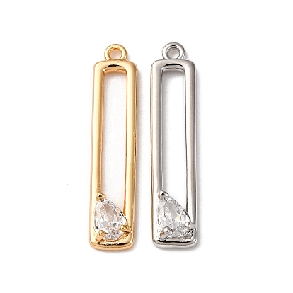 Латунные микропаве прозрачные подвески с фианитом, без кадмия, без никеля и без свинца, прямоугольные