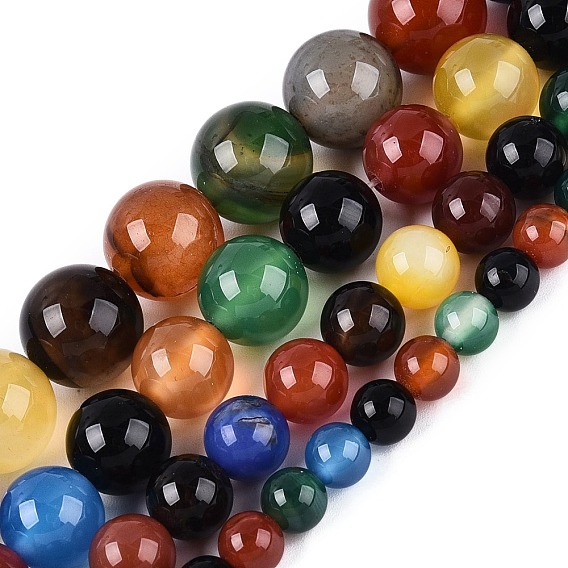 Бусины из натурального агата (окрашенные и нагретые), гладкий круглый